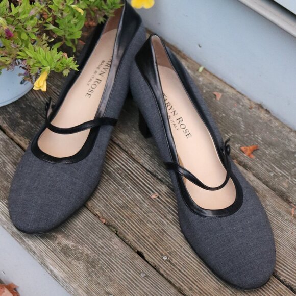 NEW Taryn Rose Grey Wool w Black Leather Mary Jane Heels Sz 42 (US 10) - Picture 3 of 8
